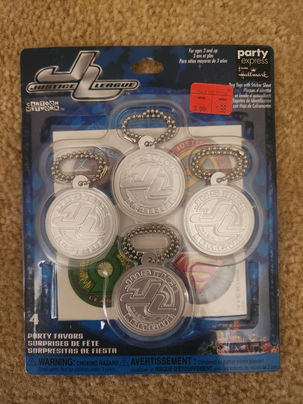 Cartoon Network Justice League Silver Dog Tag Favors - 4 Pack